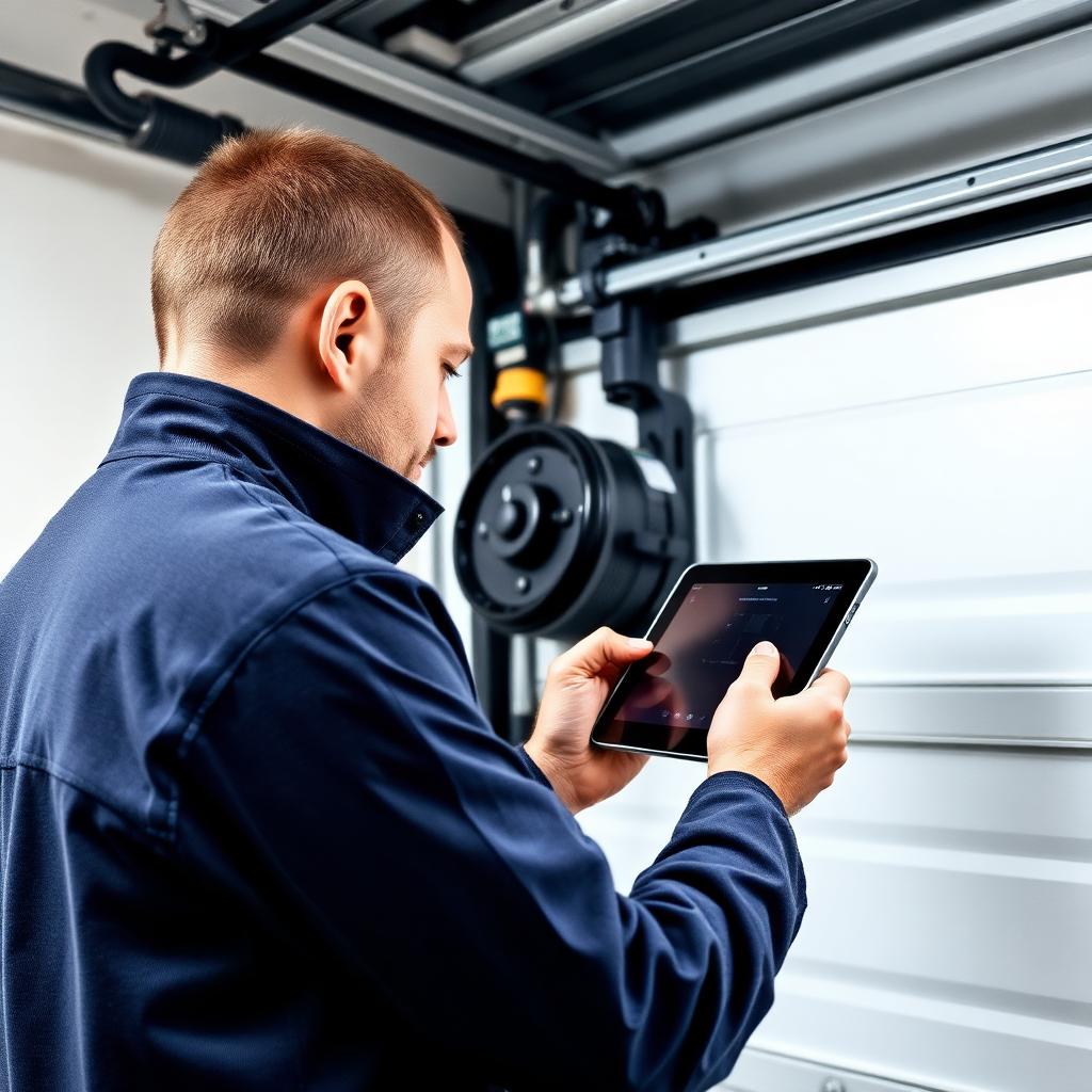 Professional garage door technician performing inspection in Mulberry FL
